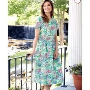 MEDIUM 100% cotton lovely floral midi dress from Vermont Country Store